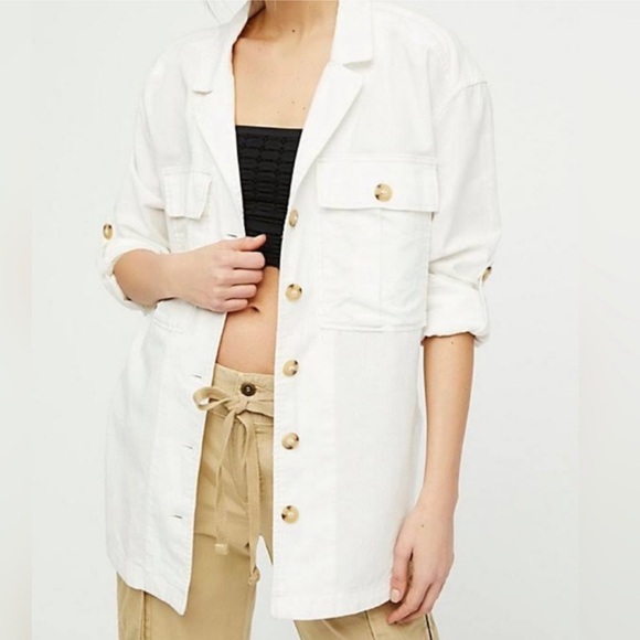 Free People Sunshine In My Pockets Buttondown Thick Linen Cotton Long Sleeve - Picture 3 of 13